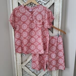 Pink Laundry Women's Cotton Pajama Sleepwear Elastic Waist Short Top Pink Damask